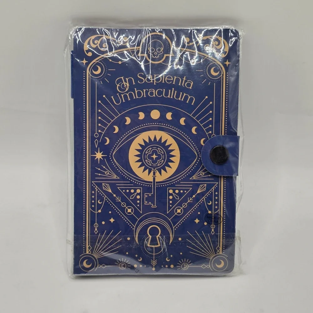 Celestial Stationery Set In Sapienta Umbraculum Navy Gold Folio Pen Sticky Notes